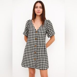 Zara Linen Blend Dress Black and White Size Large